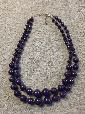 Vintage Purple Double Strand Beaded Necklace Chunky Statement Costume Jewelry